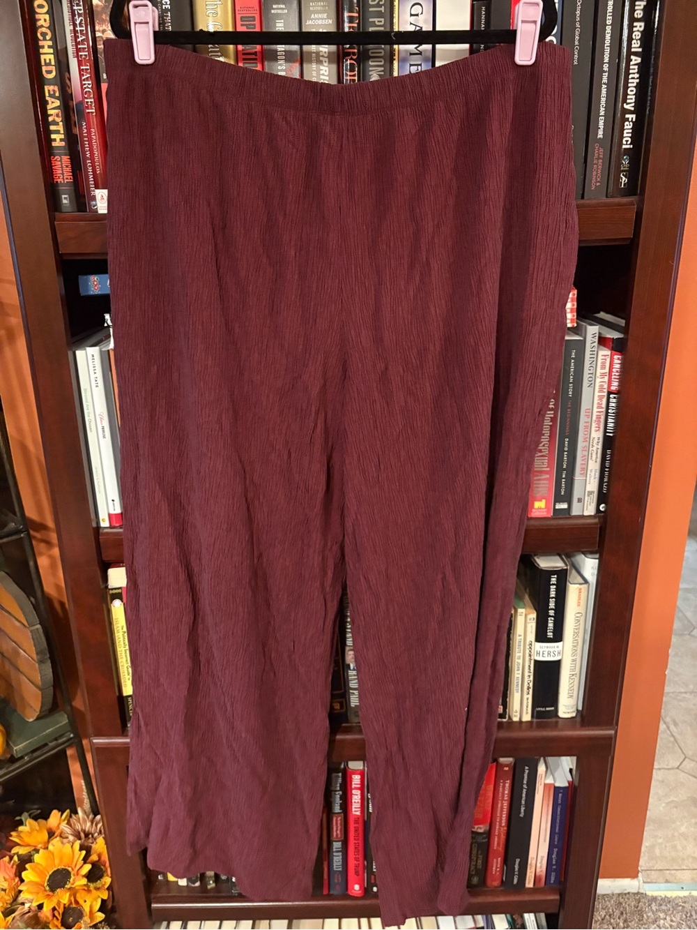 Susan Graver Textured Wide-Leg Pull-On Pants in Burgundy